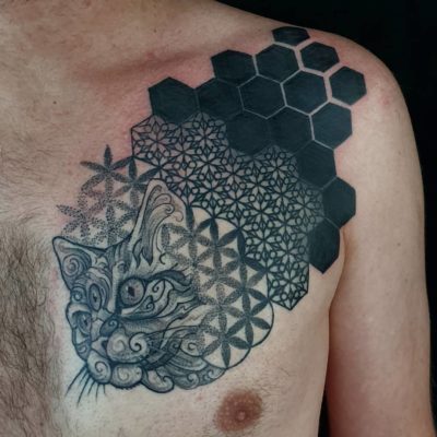 Izhar Rott Geometric Cat Tattoo