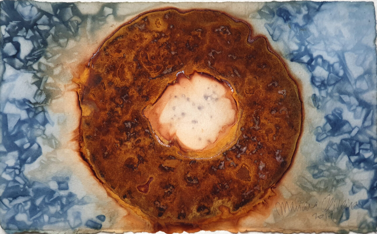 Rust print and natural dyes on Somerset paper by Mariana Oliveira