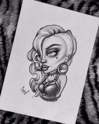 Lightart tattoo, tattoo flash, drawing of a woman