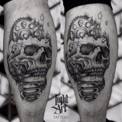 Lightart tattoo, skull tattoo