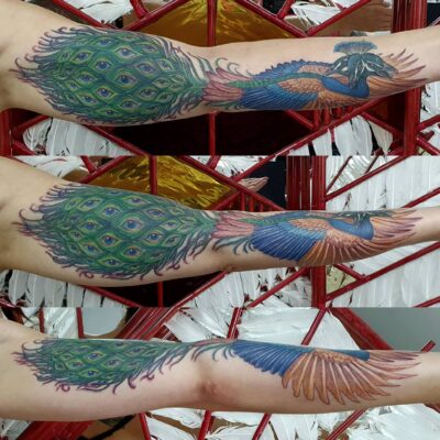 Izhar Rott Tattoo, peacock tattoo, psychedelic tattoo