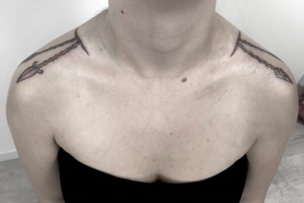 Lightart tattoo, shoulder tattoo, arrow tattoo, flash tattoo